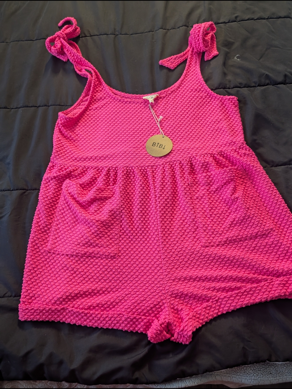 BIBI Bright Pink Textured Romper